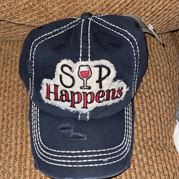 S🍷P Happens Distressed Vintage Baseball Cap - Picture 1 of 6
